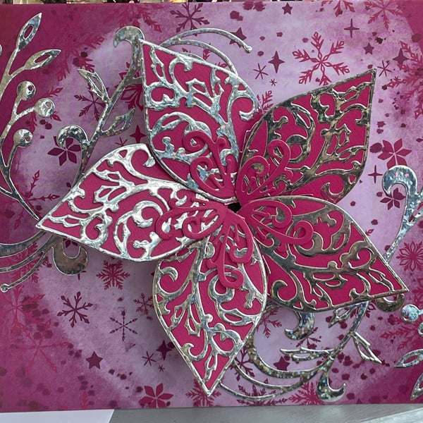 Glorious Poinsettia kinetic spinning Christmas card