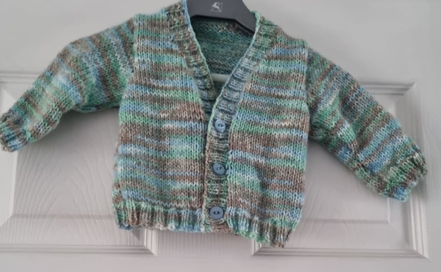 Handmade Knitted baby boy cardigan, 6 to 12 months, newborn gift