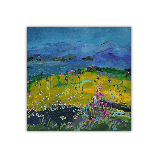Ready to hang - Scottish landscape - wildflowers - original acrylic painting