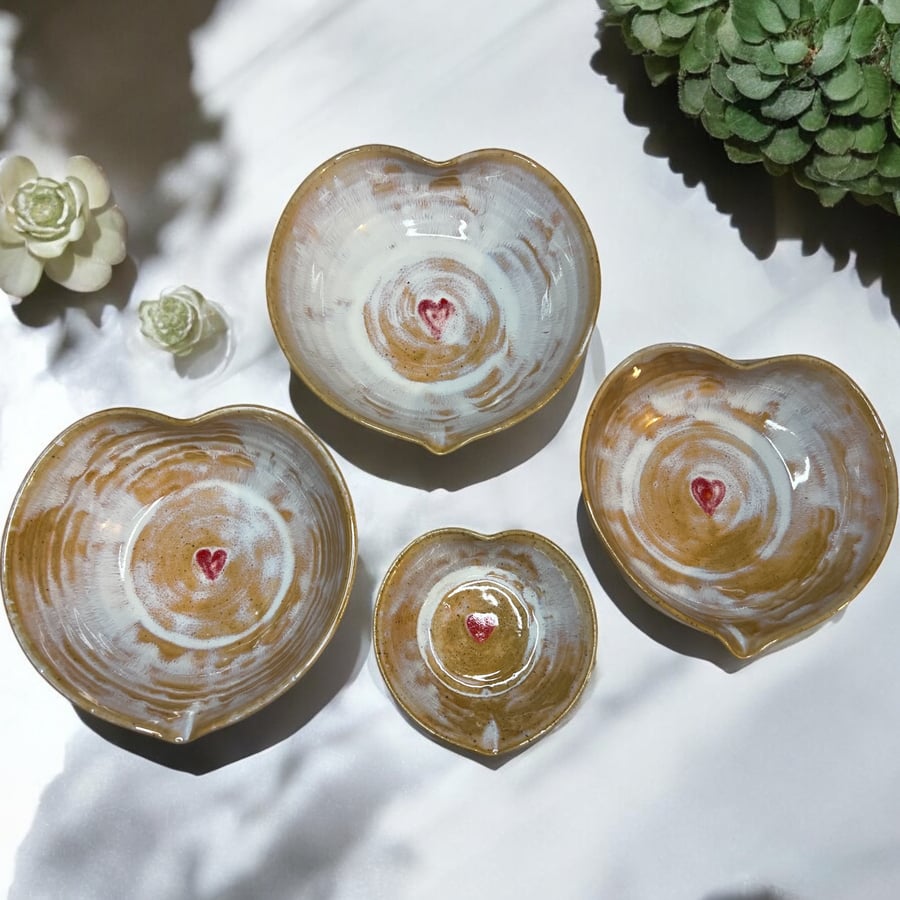 Perfectly imperfect - Set of 4 heart shaped bowls - wheel thrown 