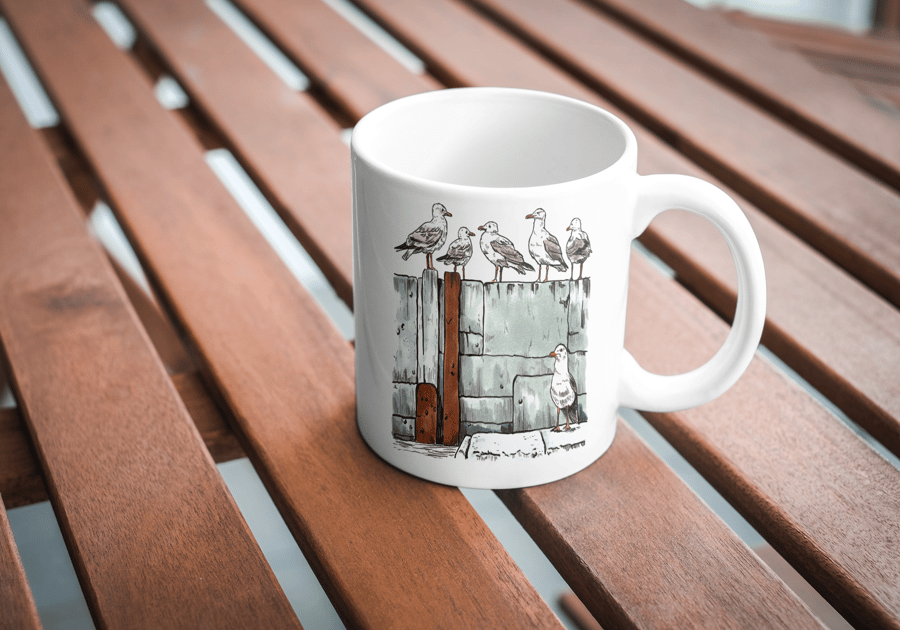 Seagulls Mug, 11oz mug, Sea Inspired gift, Art Mug, Coastal Bird