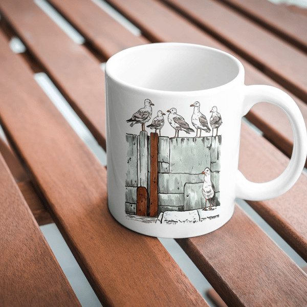 Seagulls Mug, 11oz mug, Sea Inspired gift, Art Mug, Coastal Bird