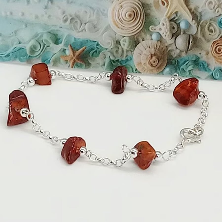 Cognac Amber Chain Bracelet sterling silver ready to post 