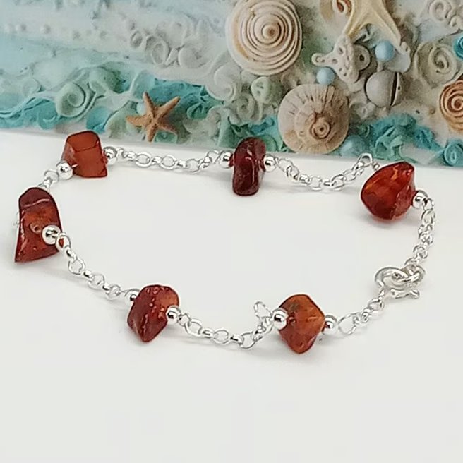 Cognac Amber Chain Bracelet sterling silver ready to post 