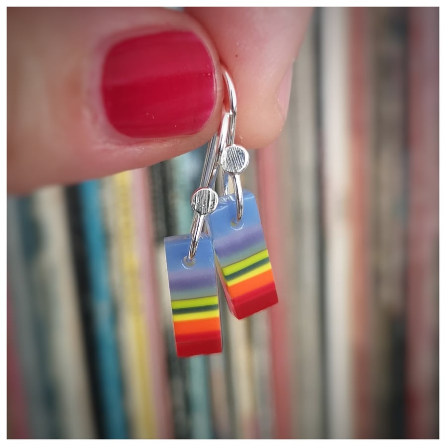 small opaque glass rainbow earrings on sterling silver hooks