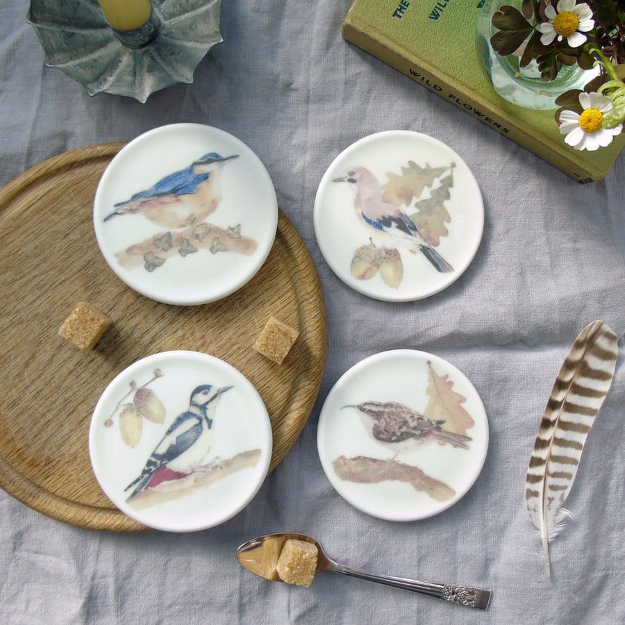 Woodland Bird bone china coasters
