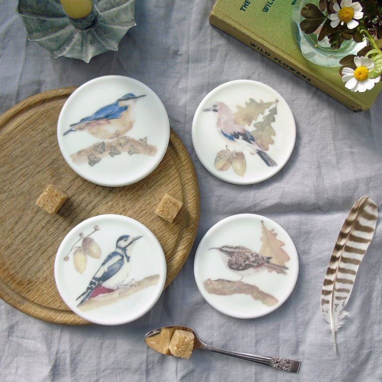 Woodland Bird bone china coasters
