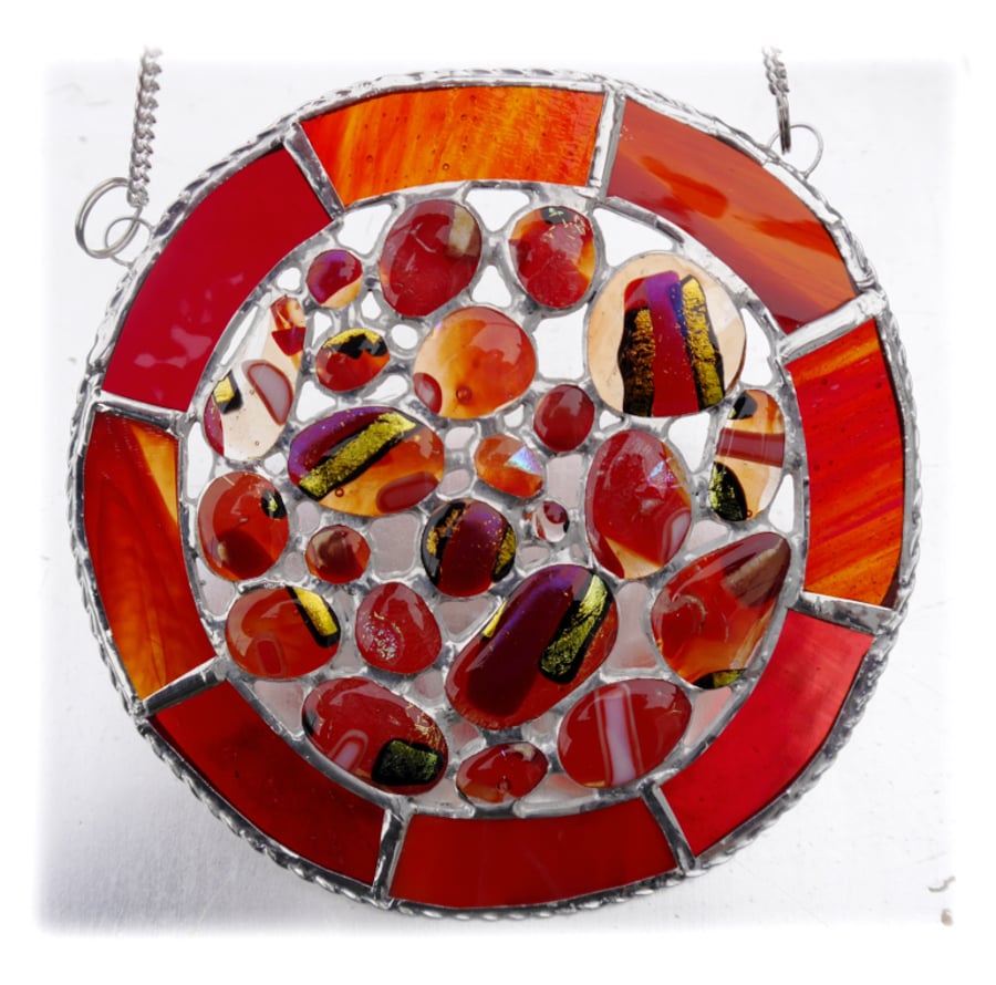 Melting Pot Suncatcher Stained Glass Abstract Handmade fused 001 Red 