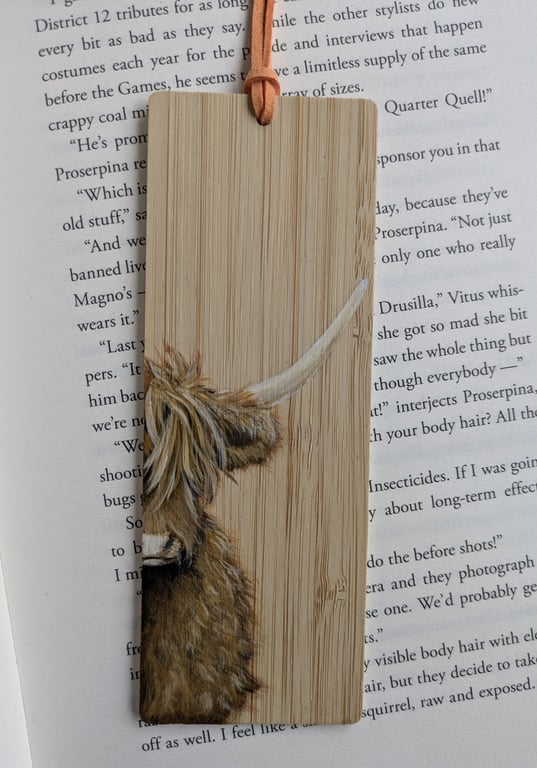 Hand Painted Bamboo Wood Bookmark, Highland Cow