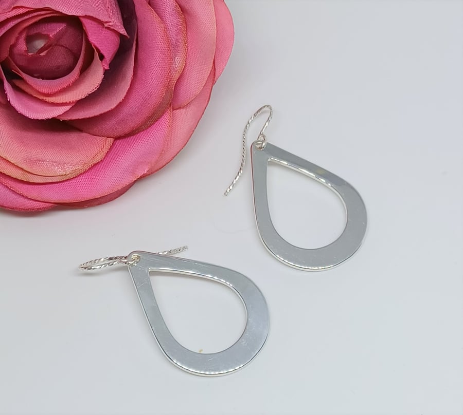 Sterling Silver Cut Out Open Teardrop Dangle Earrings