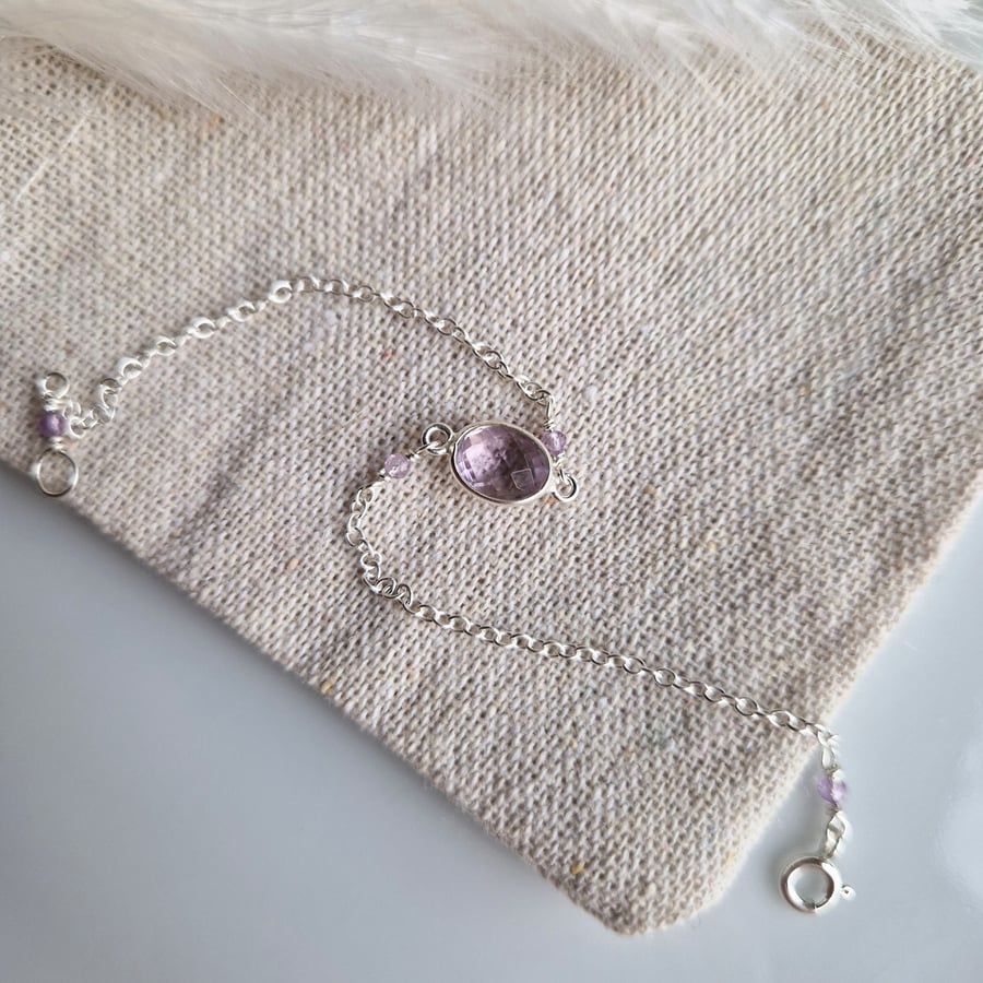 Delicate pink amethyst and recycled sterling silver bracelet