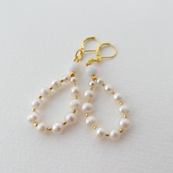 Ivory Freshwater Pearl Earrings in Gold