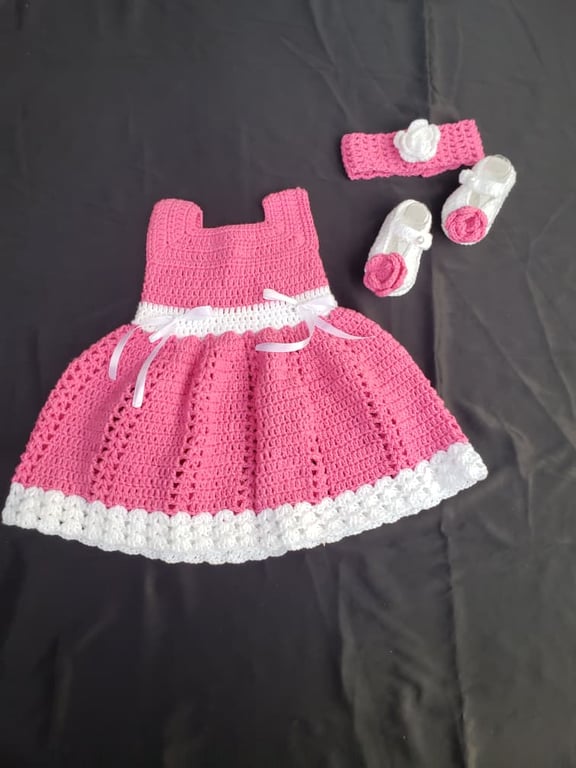 Blush Pink Crochet Baby Dress Set – Handmade Elegance