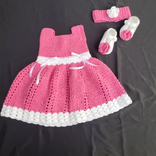 Blush Pink Crochet Baby Dress Set – Handmade Elegance