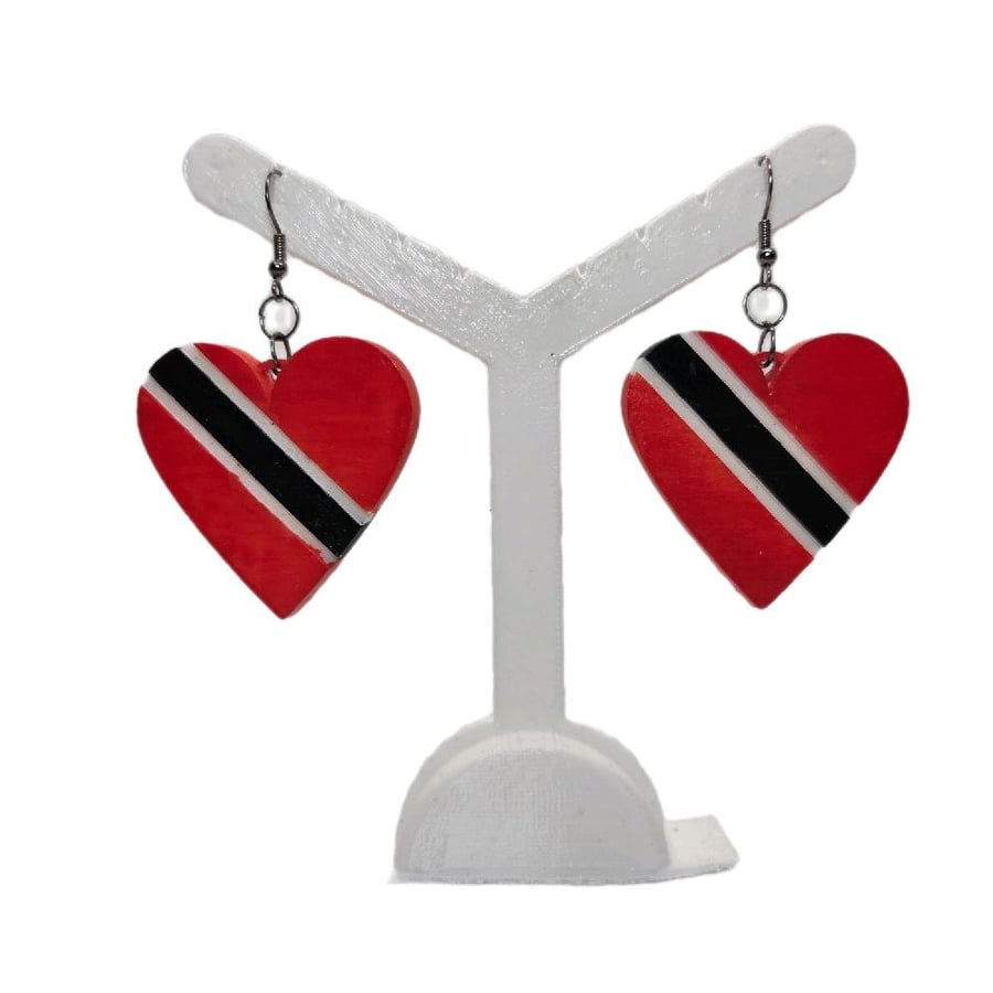 Image of Trinidad flag earrings, love Trinidad and Tobago, loveheart jewellery, caribbean