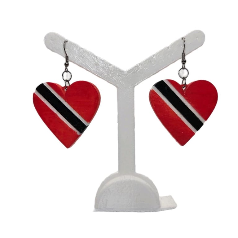 Trinidad flag earrings, love Trinidad and Tobago, loveheart jewellery, caribbean
