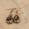 Dark Mahogany Czech Teardrop and Gold Czech Bead Earrings