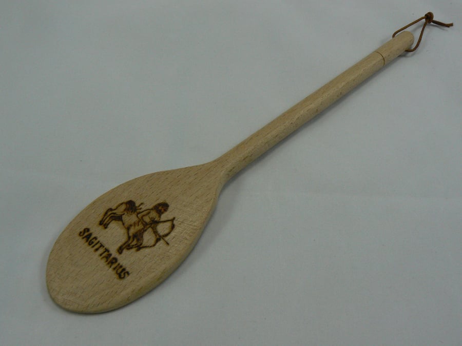 Wooden spoon with Sagittarius star sign (pyrographed)