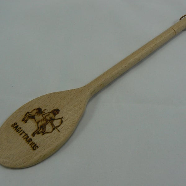 Wooden spoon with Sagittarius star sign (pyrographed)
