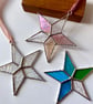 Iridescent teal blue and textured wispy green stained glass star - Image 4