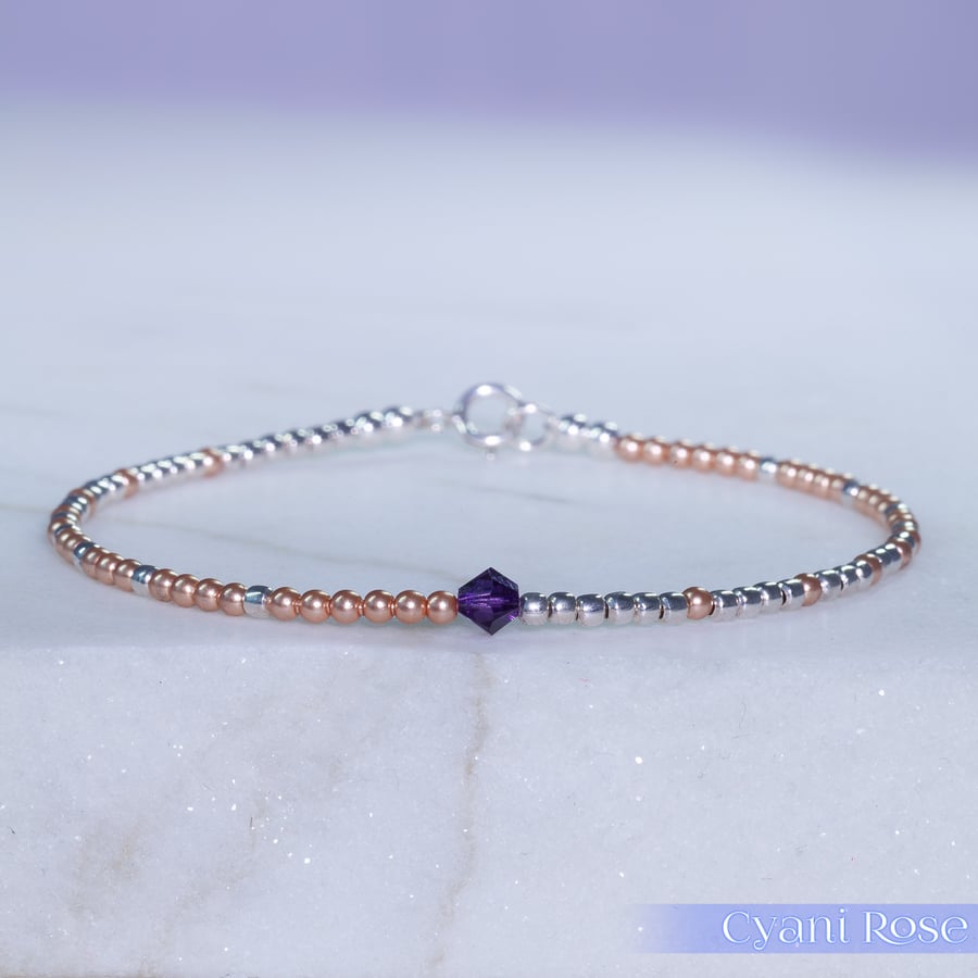 Bracelet dainty sterling silver & Swarovski glass pearl asymmetric pattern 