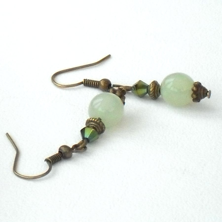 Green jade bronze earrings - vintage style