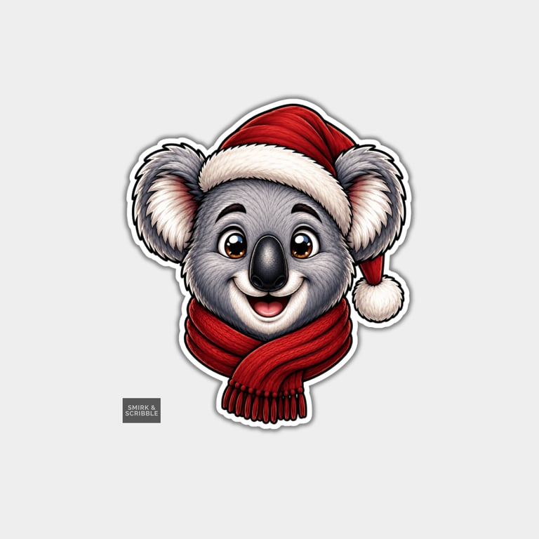 Funny Christmas Sticker Vinyl Xmas Decal For Adults - Happy Koala Face
