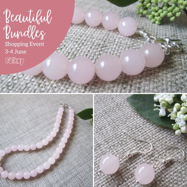 Beautiful Bundle, Pale Pink Quartzite Necklace, Bracelet & Earrings set