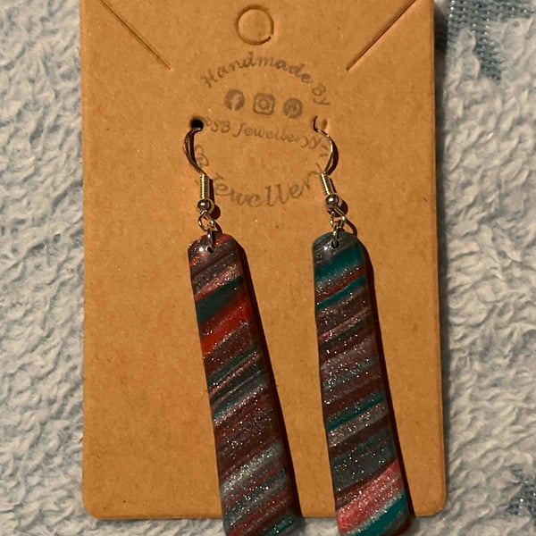 Handmade Polymer Clay Multi Coloured Stripped Earrings (Clip On’s Available)