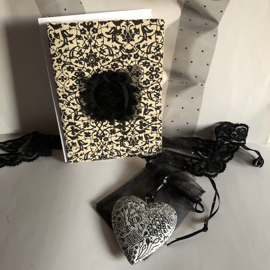  black and ivory card with heart