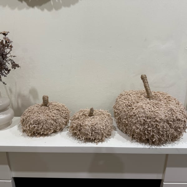 Rustic Handmade Pumpkins – Set of 3 Fabric Decorative Autumn Fall Home Décor