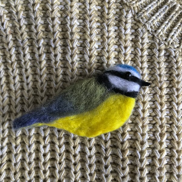 Brooch needle felted blue tit