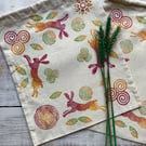 Small Block Printed Drawstring Bag Solstice Hare