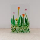 Fused glass tealight candle holder panel, tulips