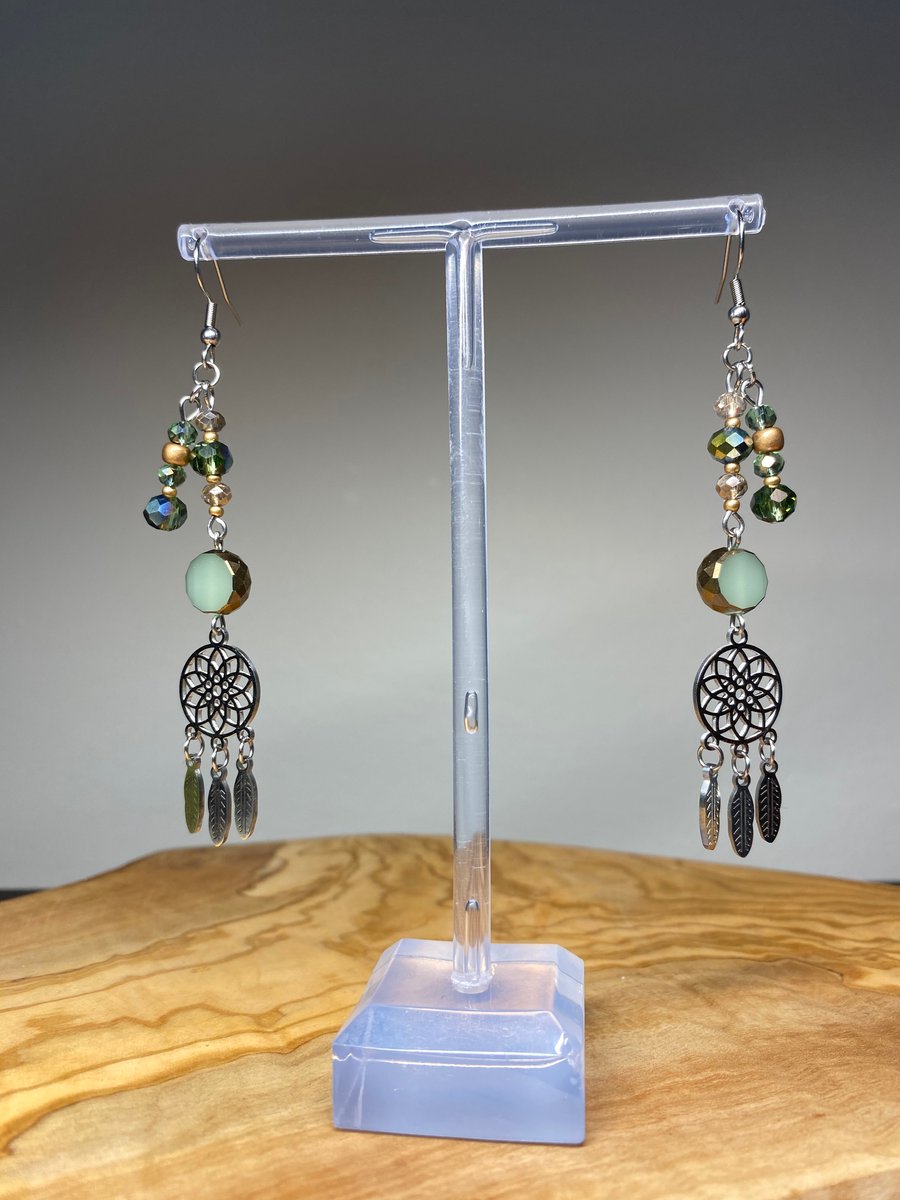 Sage - Boho Green Dreamcatcher Earrings 