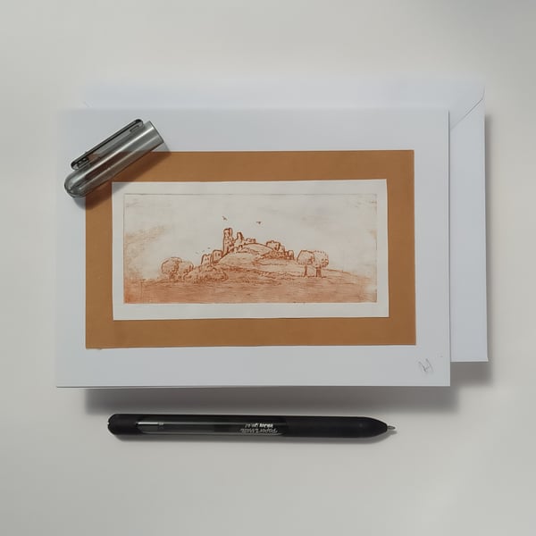 Handmade blank card corfe castle 