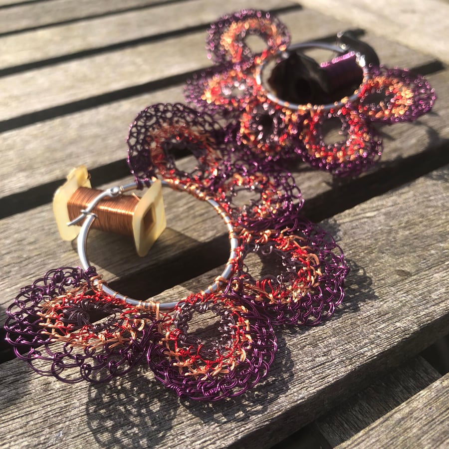 Purple and copper wire hoops