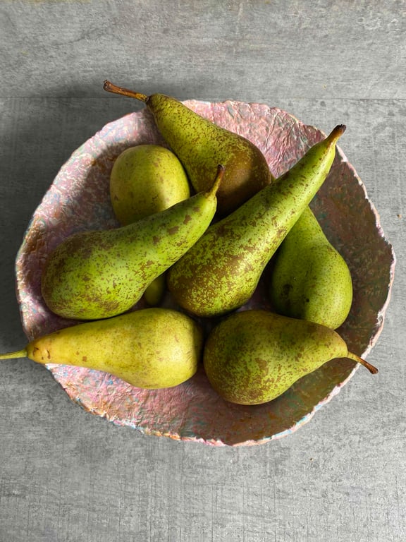 Handmade decorative paper mache fruit bowl, textured statement coffee table dish