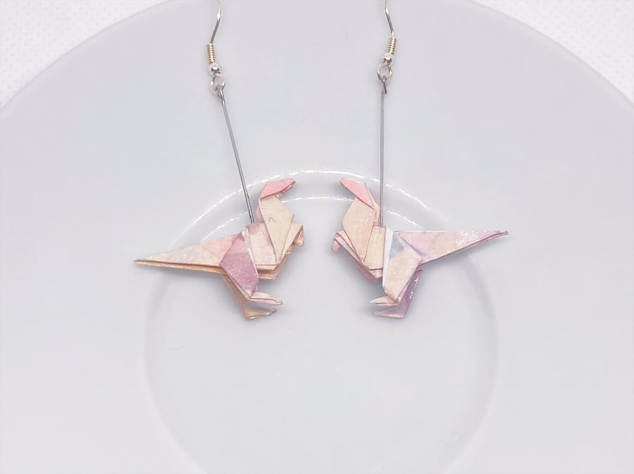 Origami Dinosaur Earrings, Paper Dinosaur Earrings, Handmade Earrings, Paper