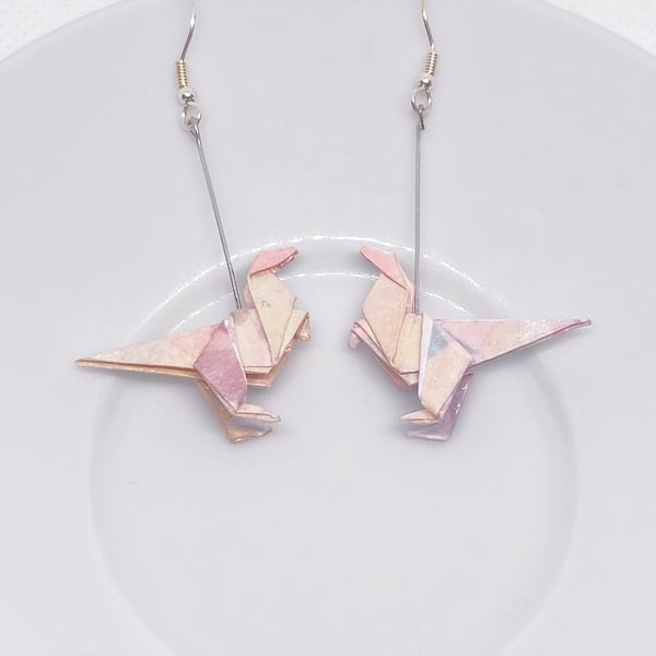 Origami Dinosaur Earrings, Paper Dinosaur Earrings, Handmade Earrings, Paper