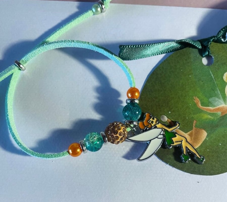 Fairy green shamballa suede effect corded adjustable bracelet 