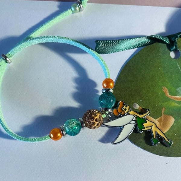 Fairy green shamballa suede effect corded adjustable bracelet 