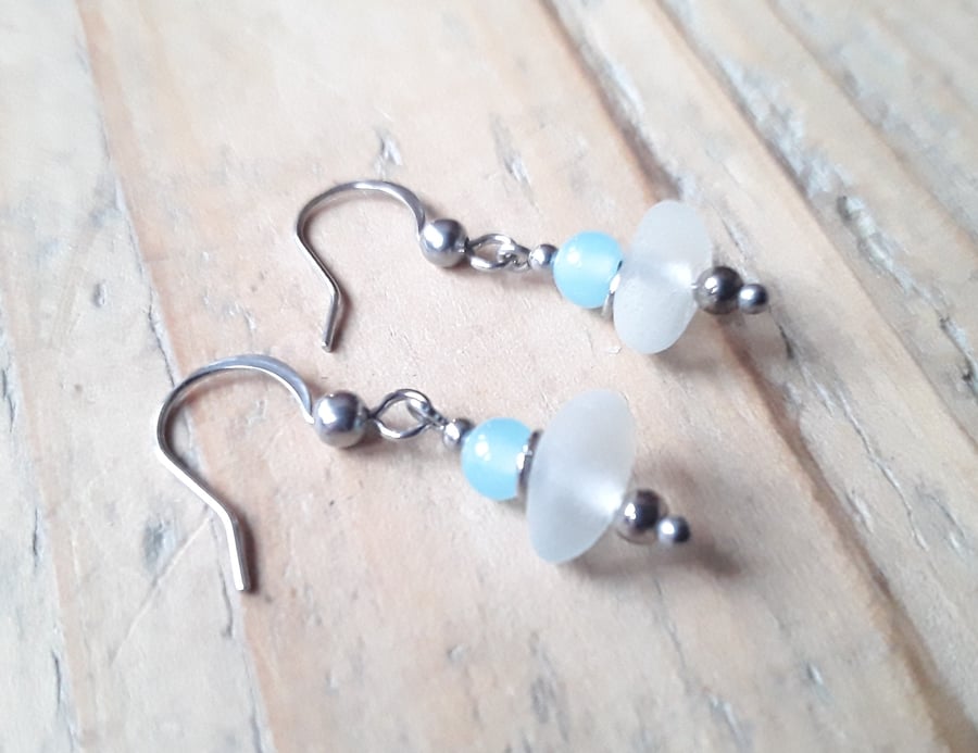 Pretty Seaglass Earrings with Baby Blue