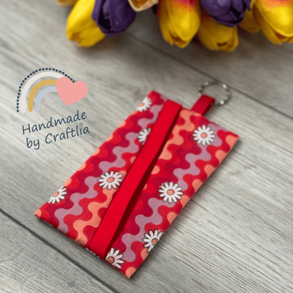 Retro floral pocket Tissue holder with key ring, teacher's gift, birthday gift