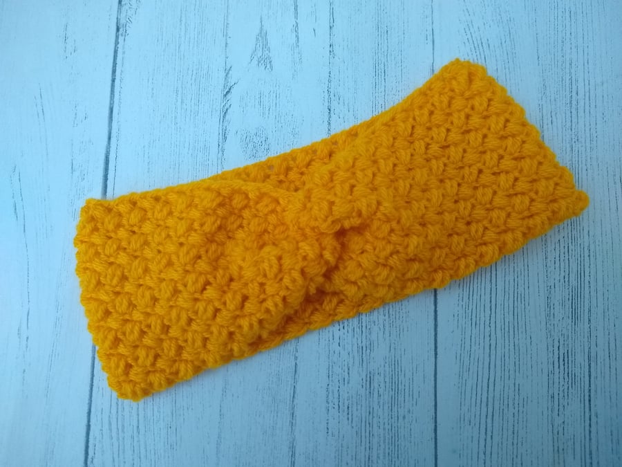 Golden Yellow Crocheted Twisted Headband Ear Warmer