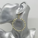 Bridal White Faux Pearl and Gold-Tone Hoop Pierced Earrings 5.5cm Wide Hand Made