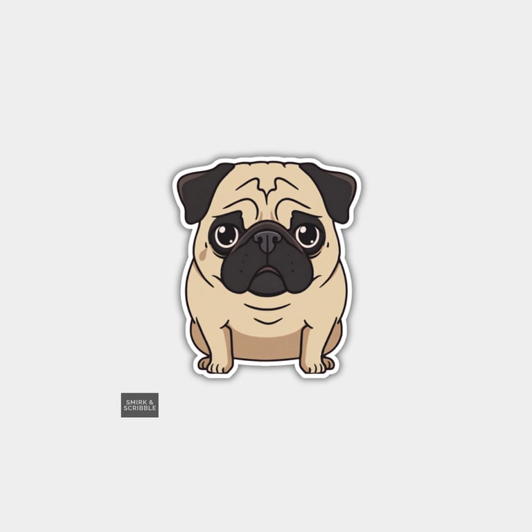 Funny Novelty Vinyl Sticker - Grumpy Pug Dog 