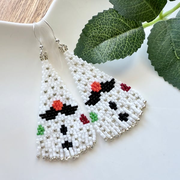 Christmas snow-gnome snowman beadwork earrings 