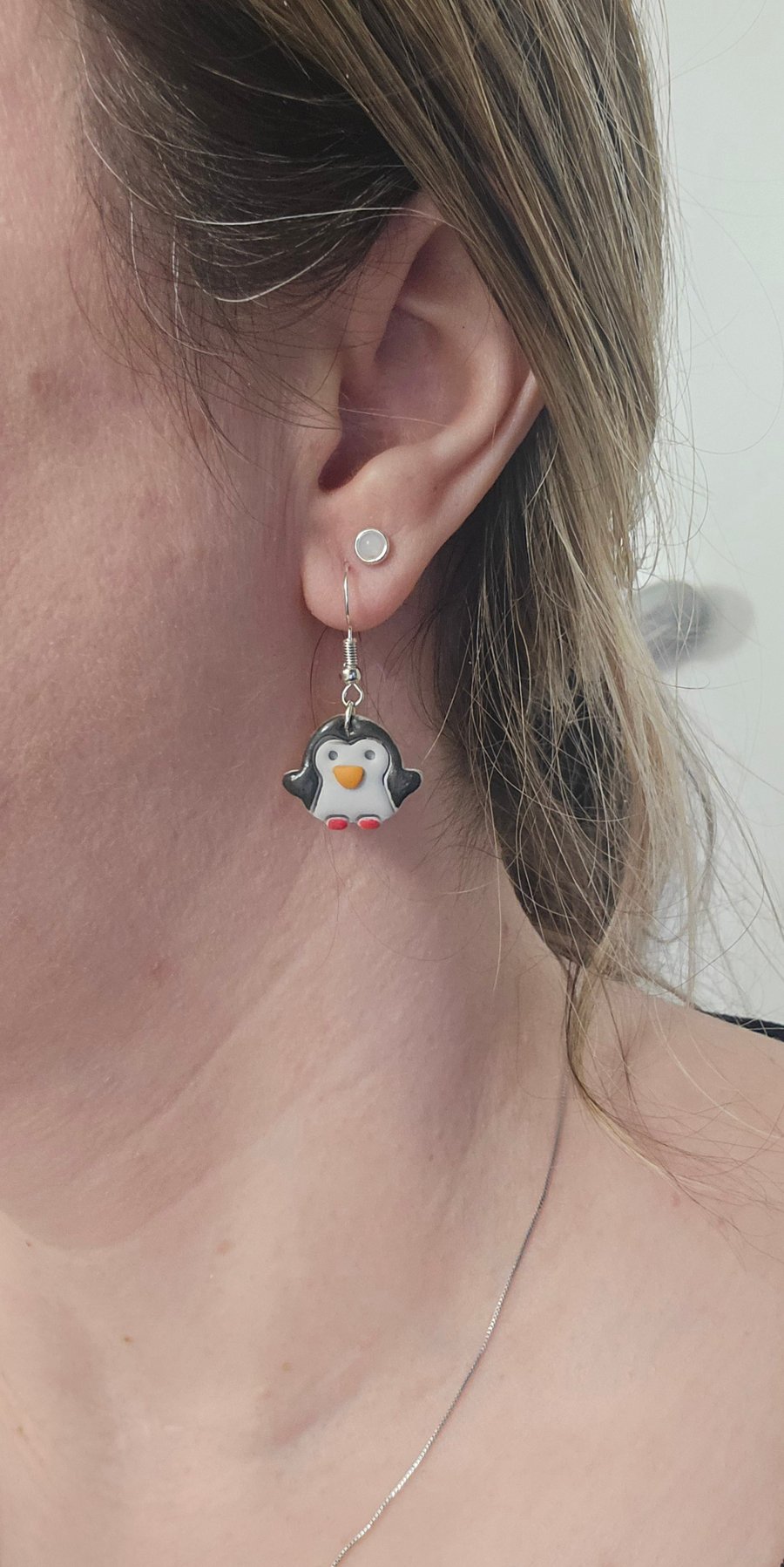 Polymer clay cute penguin earrings on silver plated earhooks