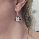 Polymer clay cute penguin earrings on silver plated earhooks